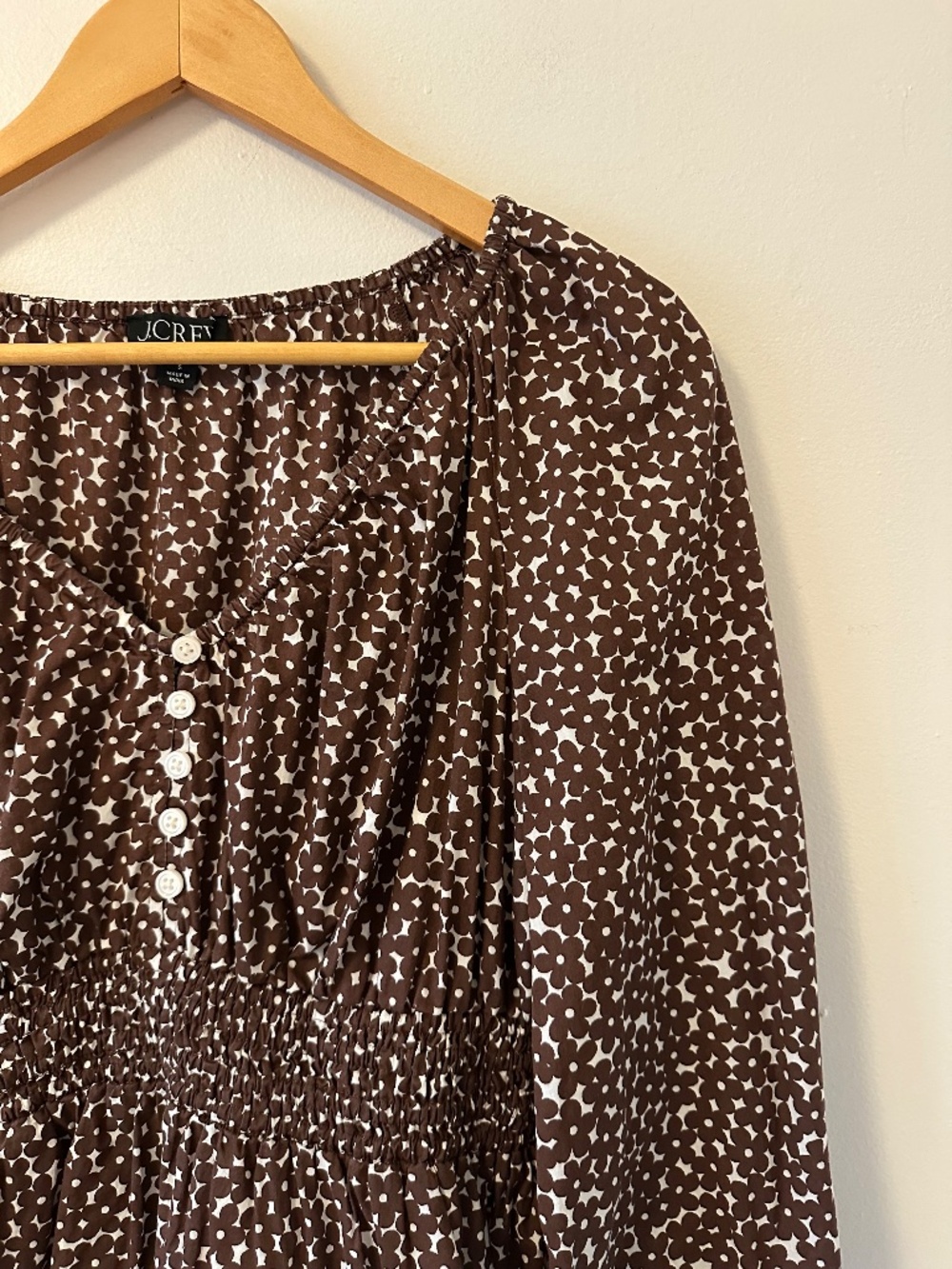 J. Crew V-neck Smocked Waist Floral Top in Mocha Floral | Size Small - Picture 3 of 7